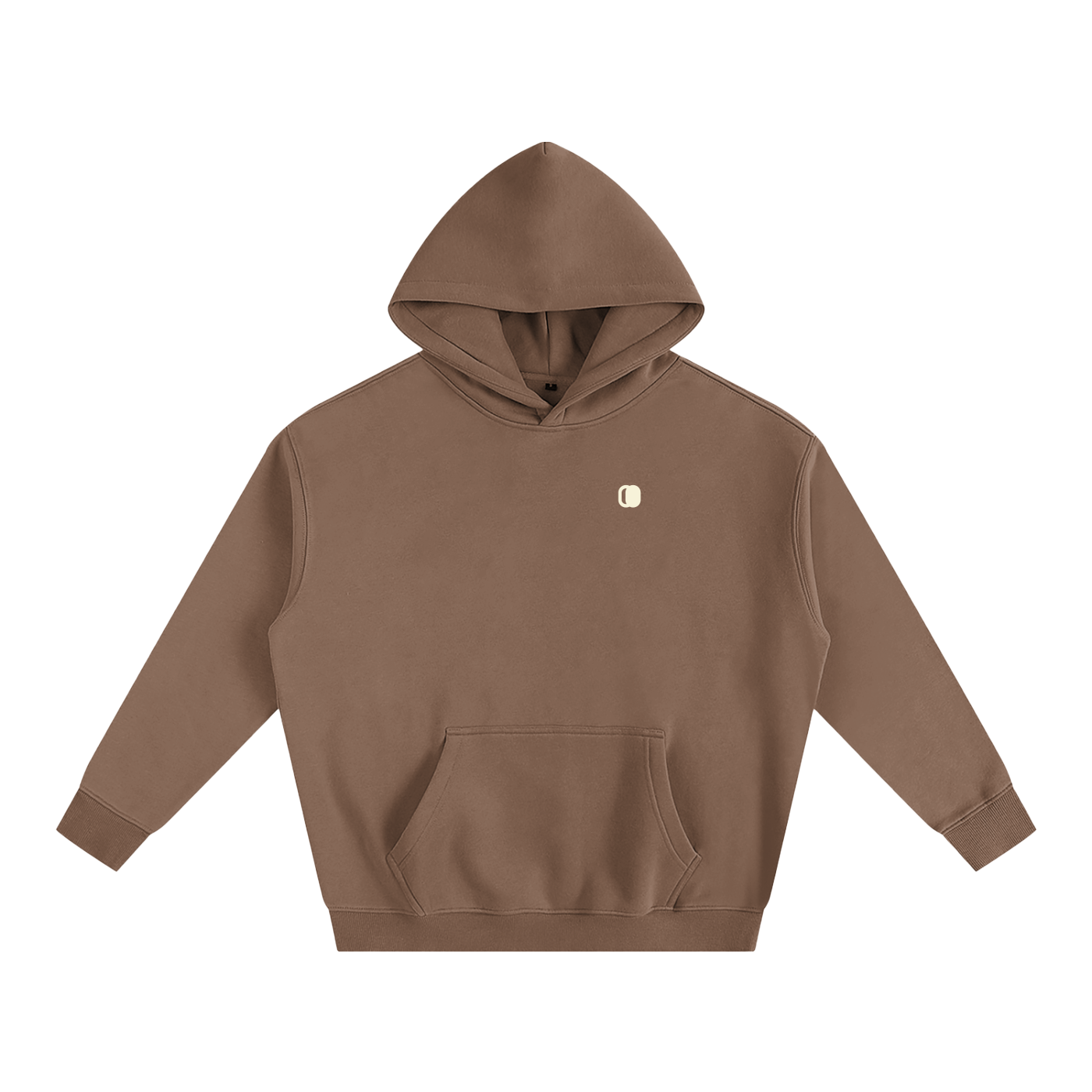 Brown hoodie with a brand logo on a white background

